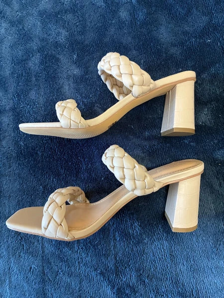 DUNES NY Iris Double Strap Braided Memory Foam Slide Sandal Heels Size 8 Ivory
