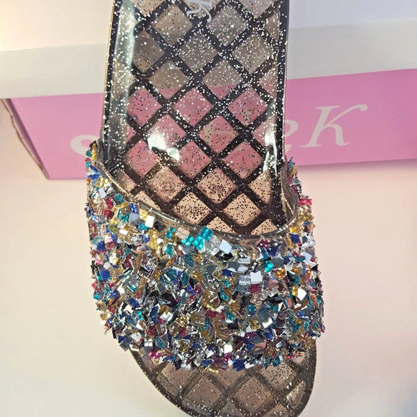 H2K CANDY Multi Color Glitter Beads Fashion Slides Flip Flops Sandals Bling