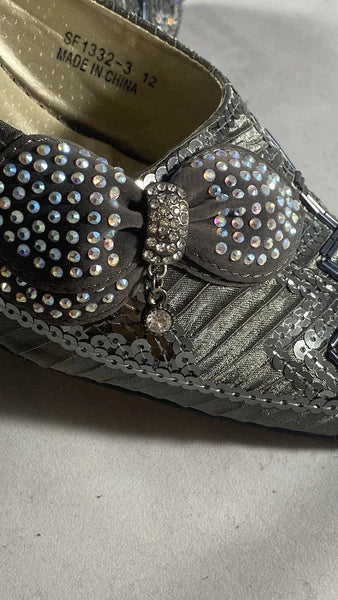 John Fashion Grey and Silver Jeweled Slides