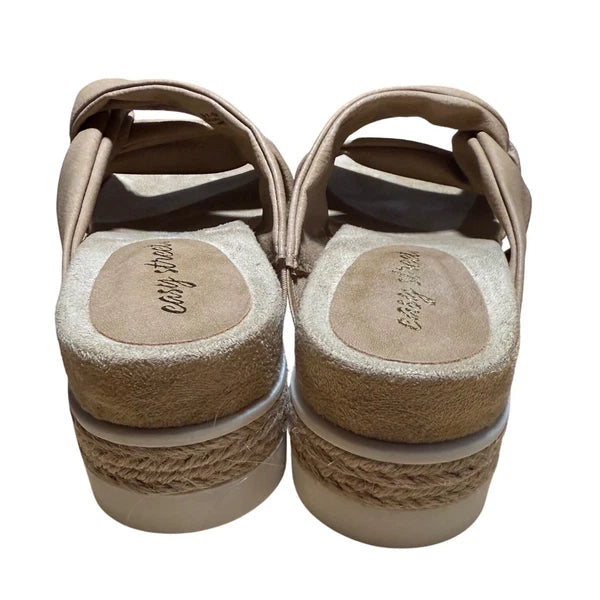 Easy Street Women's Sandals Slides Tan Twist Knot Espadrille Wedge Size 8M