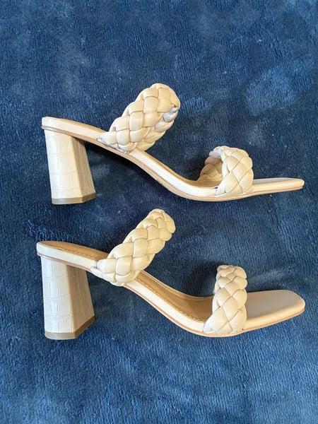 DUNES NY Iris Double Strap Braided Memory Foam Slide Sandal Heels Size 8 Ivory