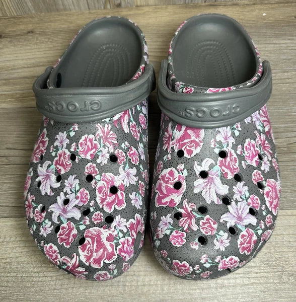 Crocs Womens Floral Design Slides Shoes Size 10 Pre-Owned (Rare) Great Condition