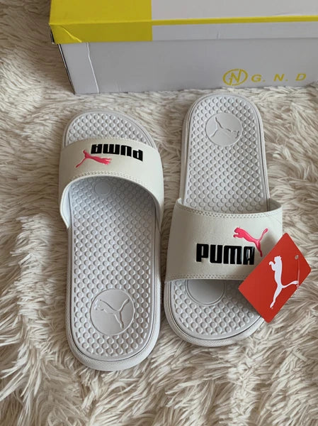 Women’s Slides Size 8 PUMA Cool Cat Style: 371013 13 White Knockout/Pink