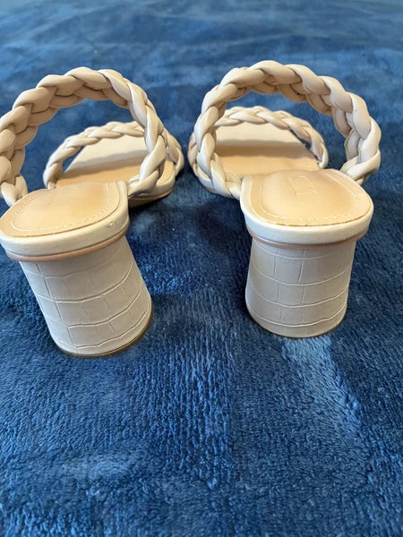 DUNES NY Iris Double Strap Braided Memory Foam Slide Sandal Heels Size 8 Ivory