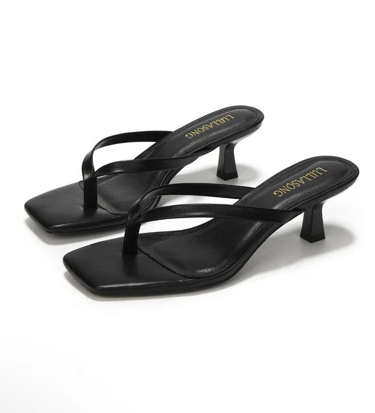 🚨LULLASONG Women's Black Kitten Sandals Square Open Toe Flip Flop Heels 1.8”-2”