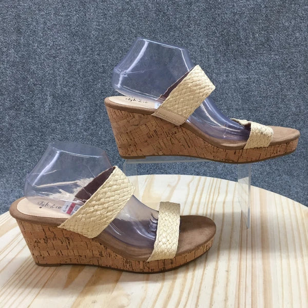 Style & Co. Sandals Womens 11 M Daliaa Wedge Slides Beige Faux Leather Cork NEW