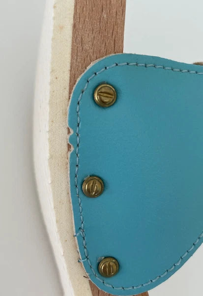 Dr. Scholl's The Original Wooden Sandals Slides Aqua Blue Leather Size 7 Italy