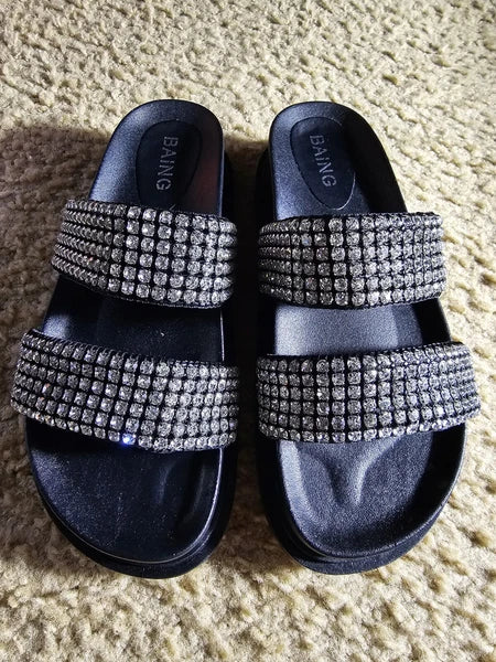 Baing Rhinestone Sandal, Fashion Slides, Footwear, Size 39 Shoe