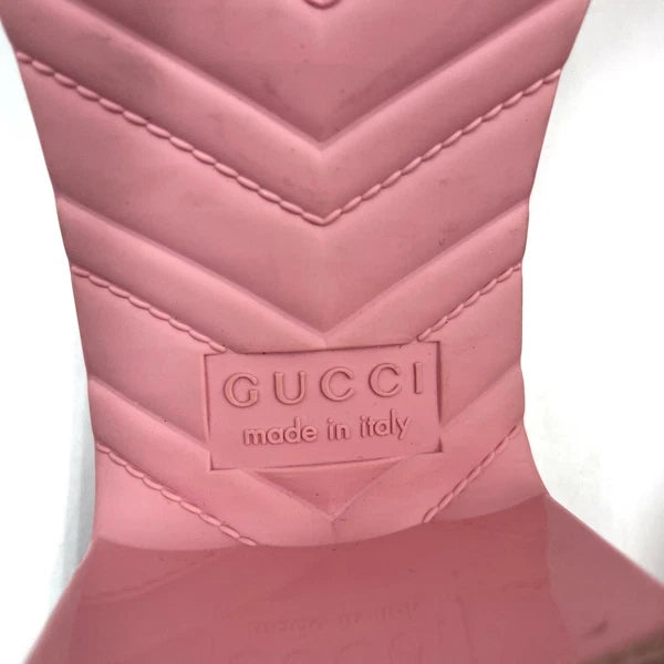 Gucci Rubber Slide Sandals Pink Logo Square Open Toe Block Heel Mules Sz 36 / 6