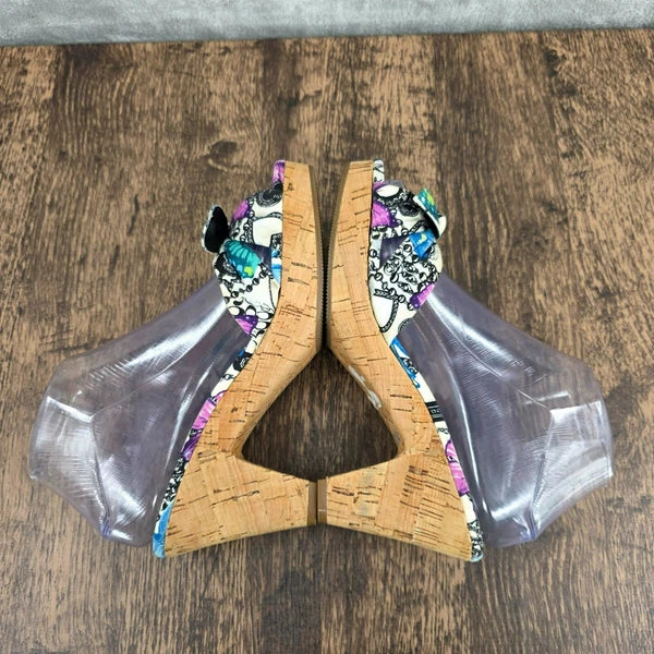 Coach Karen Heels Sandals 7 Y2K Colorful Butterfly Print Cork Bow Slide On Mules