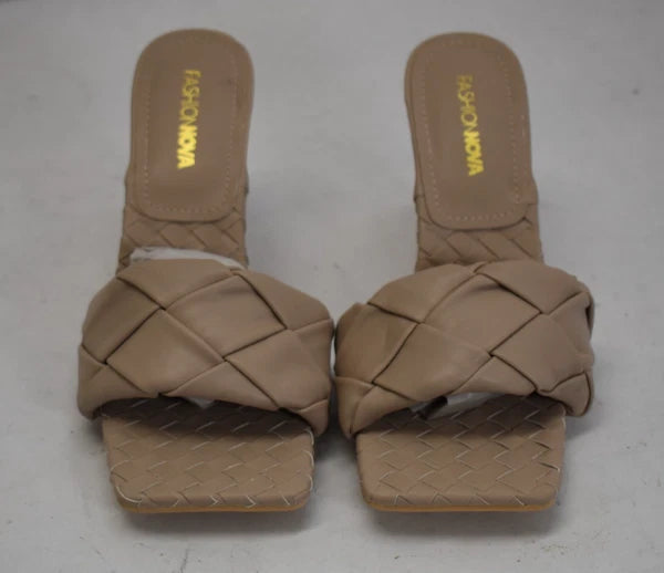 Fashion Nova Waveit Slip On Heel Sandals Nude Braided Strap Womens Sz 7