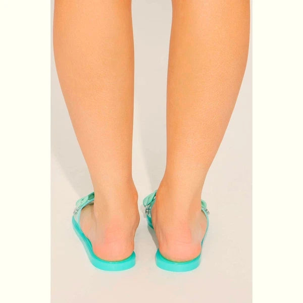 New 7 Fashion Nova Pastel Mint Green Jelly Cuban Link Matte Slide Sandals