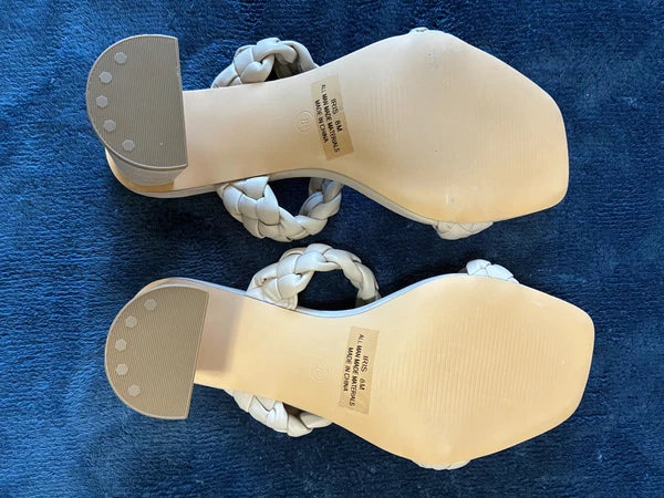 DUNES NY Iris Double Strap Braided Memory Foam Slide Sandal Heels Size 8 Ivory