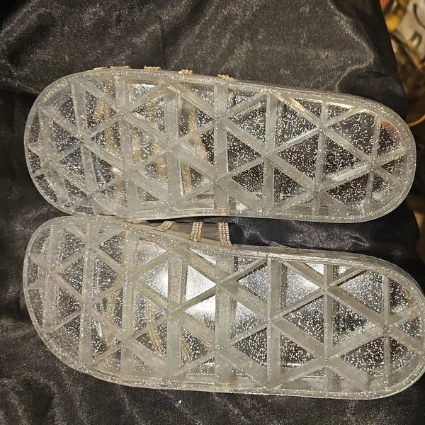 💎H2K CANDY Silver Color Glitter Beads Fashion Slides Flip Flops Sandals Bling💎