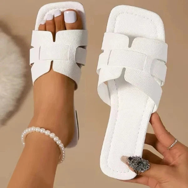 Women's Solid Color Slide Sandals, Lightweight Square Open Toe Slip On Shoes