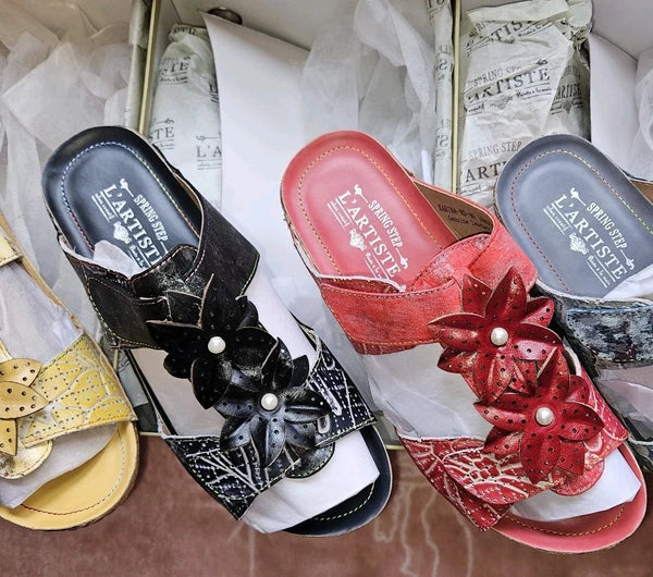 🔥L'Artiste by Spring Step Karina Hand Painted Leather Slide Sandals, US9/EU40