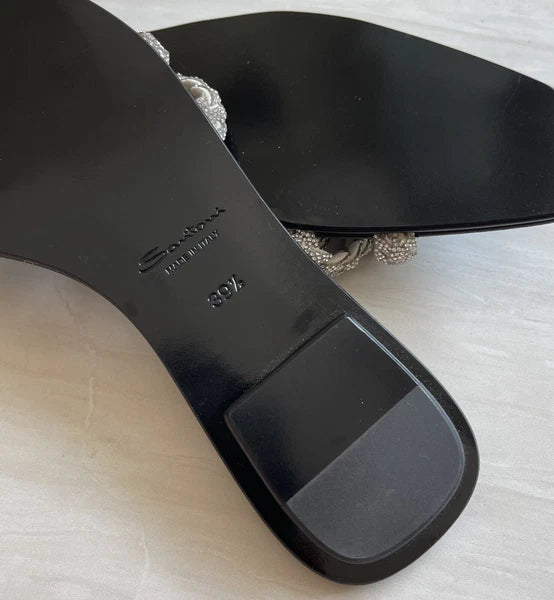 $650 Santoni Foster Slide Crystals Sandals Mules Flats 39.5 US 9.5 NEW