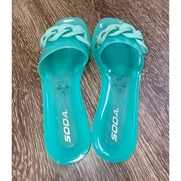 3x Pairs 6 Fashion Nova Blue Mint Green Pink Jelly Cuban Matte Slide Sandals