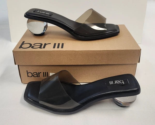 Bar III Shoes Womens Size 9M Black Clear Heel Slide Sandals Unique Modern Style