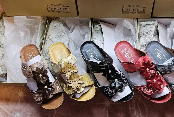 🔥L'Artiste by Spring Step Karina Hand Painted Leather Slide Sandals, US9/EU40