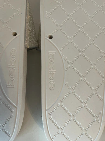 Bebe Women’s White Slide Fashion Sandals Flats Size 10, Glitter. NWOT. Fast Ship