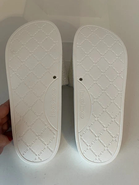 Bebe Women’s White Slide Fashion Sandals Flats Size 10, Glitter. NWOT. Fast Ship