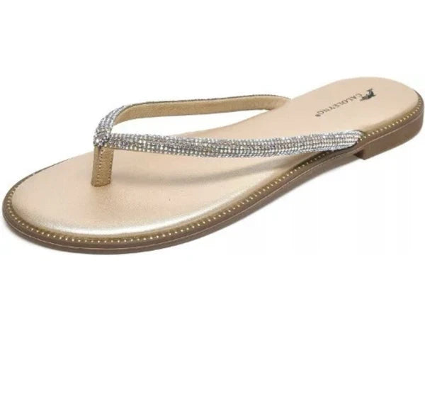 caloleyng Womens Microfiber Leather Dress Flat Sandals Summer Fashion Slide Gold