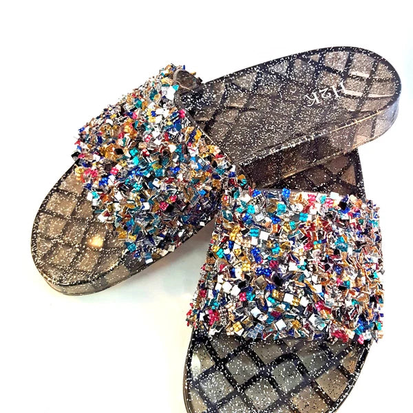 H2K CANDY Multi Color Glitter Beads Fashion Slides Flip Flops Sandals Bling