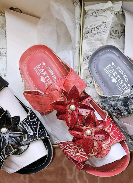 🔥L'Artiste by Spring Step Karina Hand Painted Leather Slide Sandals, US9/EU40