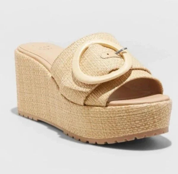 A New Day Womens Size 10 Shoes Brown Slides Wedge Fashion Platform Y2K Sandals