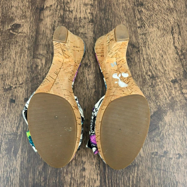 Coach Karen Heels Sandals 7 Y2K Colorful Butterfly Print Cork Bow Slide On Mules