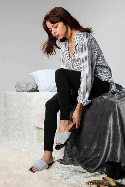 Women Fashion Warm Cozy Plush Indoor Anti Slip Slippers Open Toe Flat Sandals