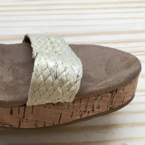 Style & Co. Sandals Womens 11 M Daliaa Wedge Slides Beige Faux Leather Cork NEW