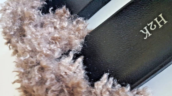 H2K Paula Brown FUZZY Fur Fashion Slides Flip Flops Sandals Slides Cozy Warm
