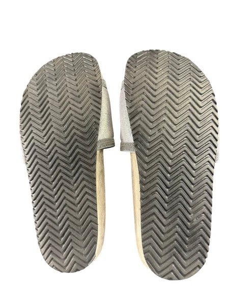 Brunello Cucinelli Monili Gray Suede Slides Sz 36.5 Women's us sz 6.5 $995