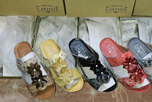 🔥L'Artiste by Spring Step Karina Hand Painted Leather Slide Sandals, US9/EU40