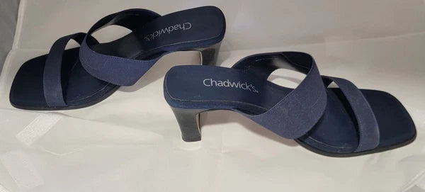 Chadwicks Size 9 M Womens Sandal Slide Blue Fabric Wedge Heel Dressy or Casual