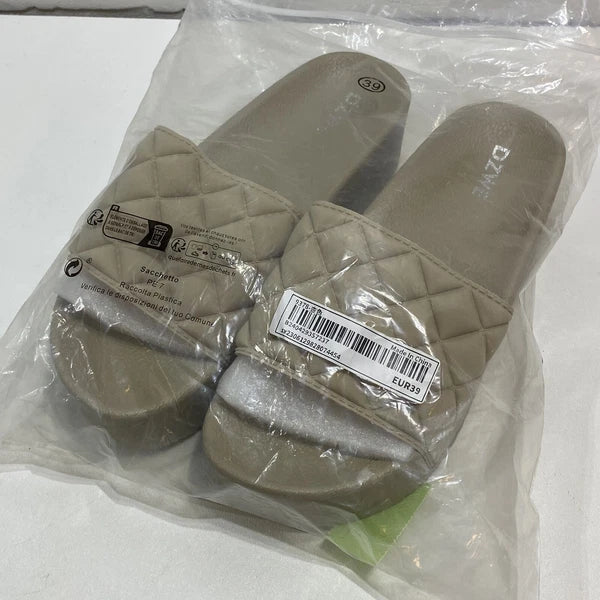 Women's Casual Fashionable Thick Bottom Diamond Checkered Beige Slide - Size 8
