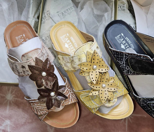 🔥L'Artiste by Spring Step Karina Hand Painted Leather Slide Sandals, US9/EU40