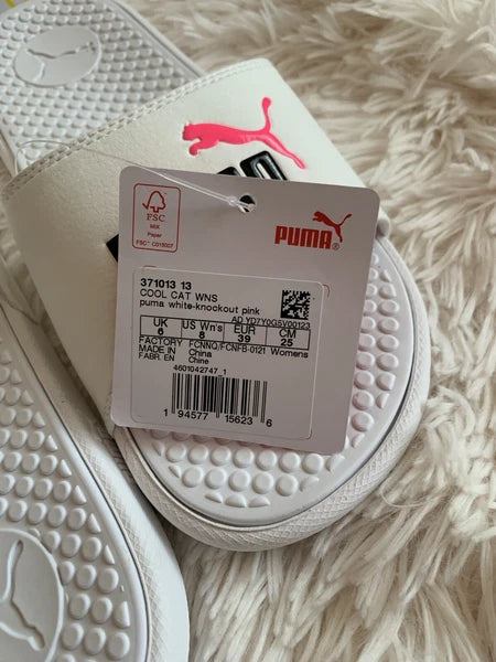 Women’s Slides Size 8 PUMA Cool Cat Style: 371013 13 White Knockout/Pink