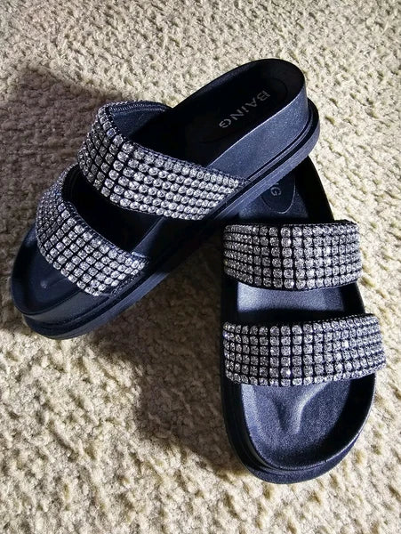 Baing Rhinestone Sandal, Fashion Slides, Footwear, Size 39 Shoe