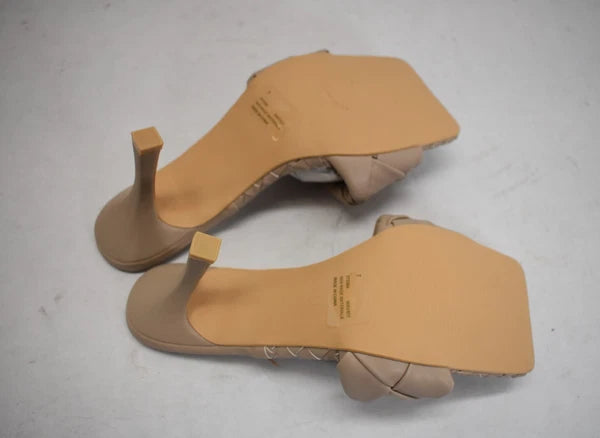 Fashion Nova Waveit Slip On Heel Sandals Nude Braided Strap Womens Sz 7