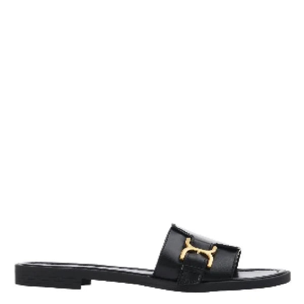 Chloe Gold-Toned Marcie Buckle Leather Slides