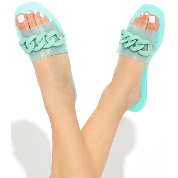 3x Pairs 6 Fashion Nova Blue Mint Green Pink Jelly Cuban Matte Slide Sandals